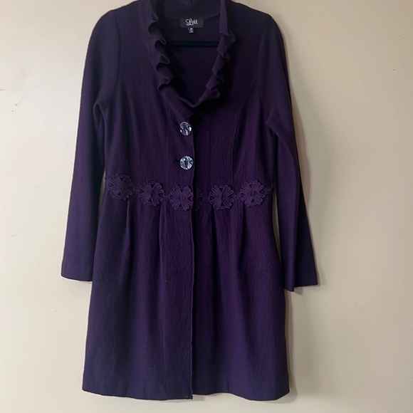 Luii Autumn Purple Boiled Wool Ruffled Big Button Long Sleeve Jacket Size Medium - Picture 1 of 16